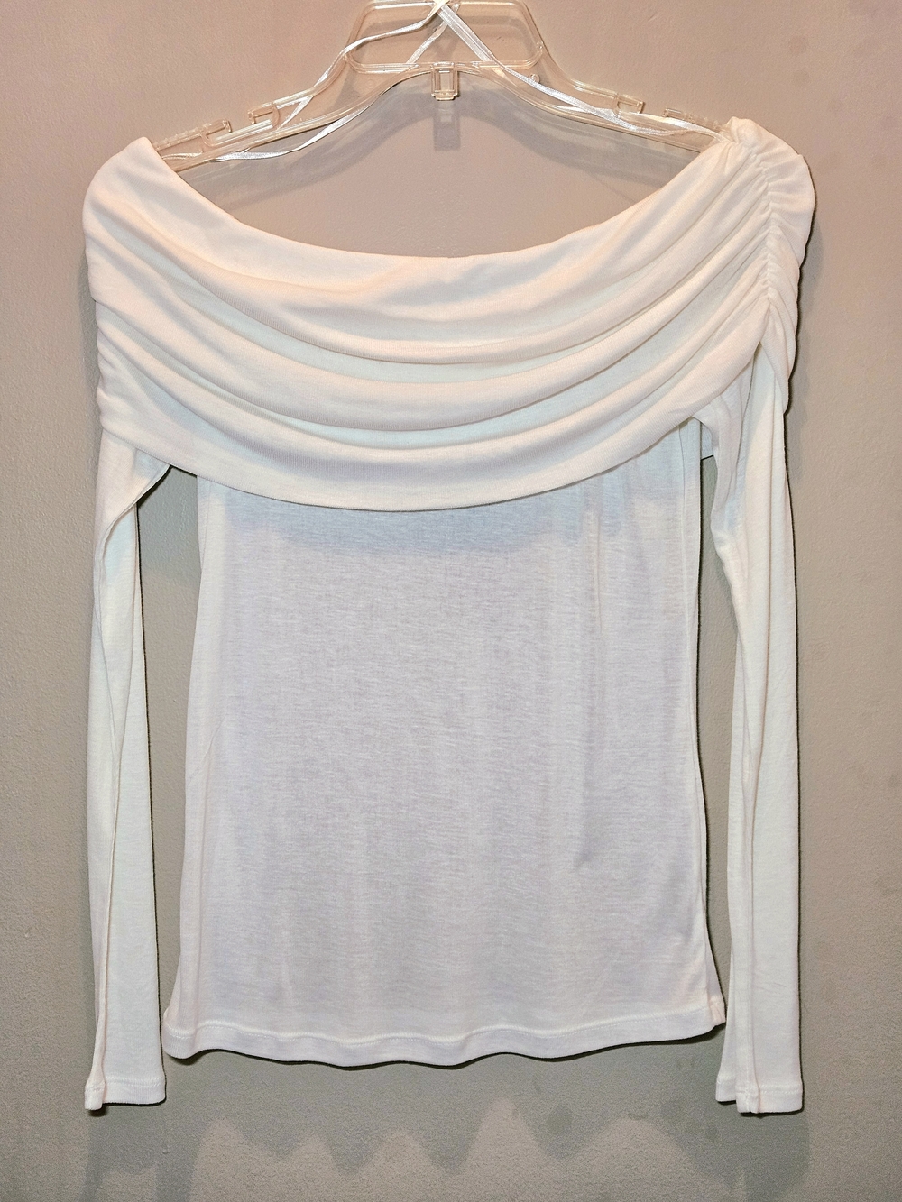 Gianni Bini White Draped Off-Shoulder Long Sleeve Top